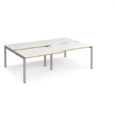Adapt sliding top double back to back desks 2400mm x 1600mm - silver frame and white top with oak edging