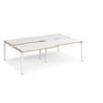 Adapt sliding top double back to back desks 2400mm x 1600mm - white frame and white top with oak edging