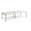 Adapt sliding top double back to back desks 2800mm x 1200mm - silver frame and white top with oak edging