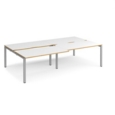 Adapt sliding top double back to back desks 2800mm x 1600mm - silver frame and white top with oak edging