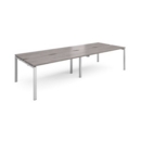 Adapt sliding top double back to back desks 3200mm x 1200mm - silver frame and grey oak top