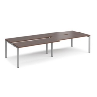 Adapt sliding top double back to back desks 3200mm x 1200mm - silver frame and walnut top