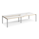 Adapt sliding top double back to back desks 3200mm x 1200mm - silver frame and white top with oak edging