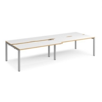 Adapt sliding top double back to back desks 3200mm x 1200mm - silver frame and white top with oak edging