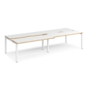 Adapt sliding top double back to back desks 3200mm x 1200mm - white frame and white top with oak edging