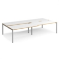 Adapt sliding top double back to back desks 3200mm x 1600mm - silver frame and white top with oak edging