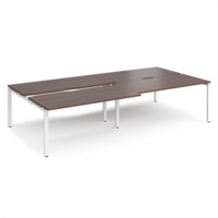 Adapt sliding top double back to back desks 3200mm x 1600mm - white frame and walnut top