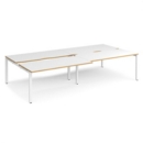 Adapt sliding top double back to back desks 3200mm x 1600mm - white frame and white top with oak edging