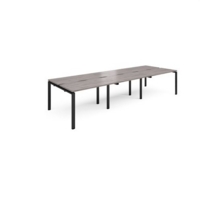 Adapt sliding top triple back to back desks 3600mm x 1200mm - black frame and grey oak top
