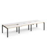 Adapt sliding top triple back to back desks 3600mm x 1200mm - black frame and white top with oak edging