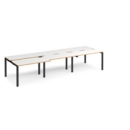 Adapt sliding top triple back to back desks 3600mm x 1200mm - black frame and white top with oak edging