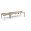 Adapt sliding top triple back to back desks 3600mm x 1200mm - silver frame and beech top
