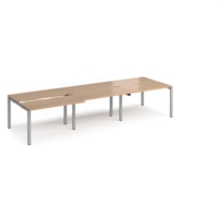 Adapt sliding top triple back to back desks 3600mm x 1200mm - silver frame and beech top