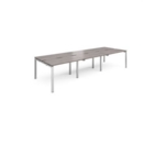Adapt sliding top triple back to back desks 3600mm x 1200mm - silver frame and grey oak top