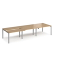 Adapt sliding top triple back to back desks 3600mm x 1200mm - silver frame and oak top