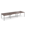 Adapt sliding top triple back to back desks 3600mm x 1200mm - silver frame and walnut top