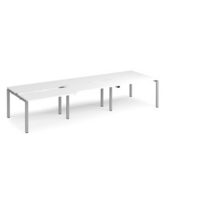 Adapt sliding top triple back to back desks 3600mm x 1200mm - silver frame and white top