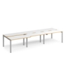 Adapt sliding top triple back to back desks 3600mm x 1200mm - silver frame and white top with oak edging