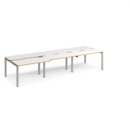 Adapt sliding top triple back to back desks 3600mm x 1200mm - silver frame and white top with oak edging