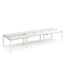 Adapt sliding top triple back to back desks 3600mm x 1200mm - white frame and white top with oak edging