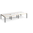 Adapt sliding top triple back to back desks 3600mm x 1600mm - black frame and white top with oak edging