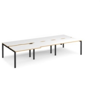 Adapt sliding top triple back to back desks 3600mm x 1600mm - black frame and white top with oak edging