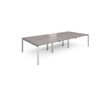 Adapt sliding top triple back to back desks 3600mm x 1600mm - silver frame and grey oak top