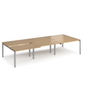 Adapt sliding top triple back to back desks 3600mm x 1600mm - silver frame and oak top
