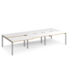 Adapt sliding top triple back to back desks 3600mm x 1600mm - silver frame and white top with oak edging