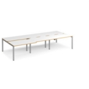 Adapt sliding top triple back to back desks 3600mm x 1600mm - silver frame and white top with oak edging