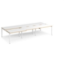 Adapt sliding top triple back to back desks 3600mm x 1600mm - white frame and white top with oak edging