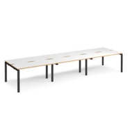 Adapt sliding top triple back to back desks 4200mm x 1200mm - black frame and white top with oak edging