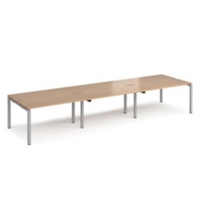Adapt sliding top triple back to back desks 4200mm x 1200mm - silver frame and beech top