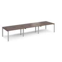 Adapt sliding top triple back to back desks 4200mm x 1200mm - silver frame and walnut top