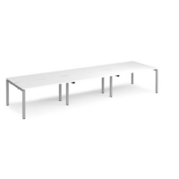 Adapt sliding top triple back to back desks 4200mm x 1200mm - silver frame and white top