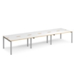 Adapt sliding top triple back to back desks 4200mm x 1200mm - silver frame and white top with oak edging