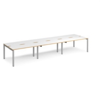 Adapt sliding top triple back to back desks 4200mm x 1200mm - silver frame and white top with oak edging