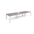 Adapt sliding top triple back to back desks 4200mm x 1200mm - white frame and grey oak top