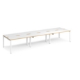 Adapt sliding top triple back to back desks 4200mm x 1200mm - white frame and white top with oak edging