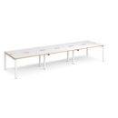 Adapt sliding top triple back to back desks 4200mm x 1200mm - white frame and white top with oak edging