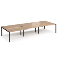 Adapt sliding top triple back to back desks 4200mm x 1600mm - black frame and beech top