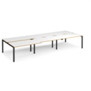 Adapt sliding top triple back to back desks 4200mm x 1600mm - black frame and white top with oak edging