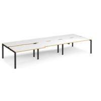 Adapt sliding top triple back to back desks 4200mm x 1600mm - black frame and white top with oak edging