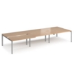 Adapt sliding top triple back to back desks 4200mm x 1600mm - silver frame and beech top