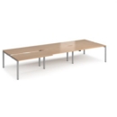 Adapt sliding top triple back to back desks 4200mm x 1600mm - silver frame and beech top