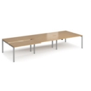 Adapt sliding top triple back to back desks 4200mm x 1600mm - silver frame and oak top