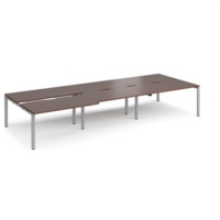 Adapt sliding top triple back to back desks 4200mm x 1600mm - silver frame and walnut top