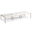Adapt sliding top triple back to back desks 4200mm x 1600mm - silver frame and white top with oak edging