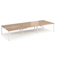 Adapt sliding top triple back to back desks 4200mm x 1600mm - white frame and beech top