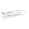 Adapt sliding top triple back to back desks 4200mm x 1600mm - white frame and white top with oak edging